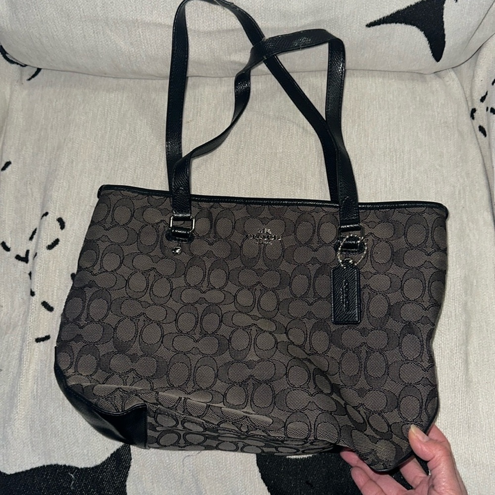 Coach New York black and grey signature canvas with black leather details